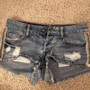 Others Follow Denim Shorts Embellished Sides